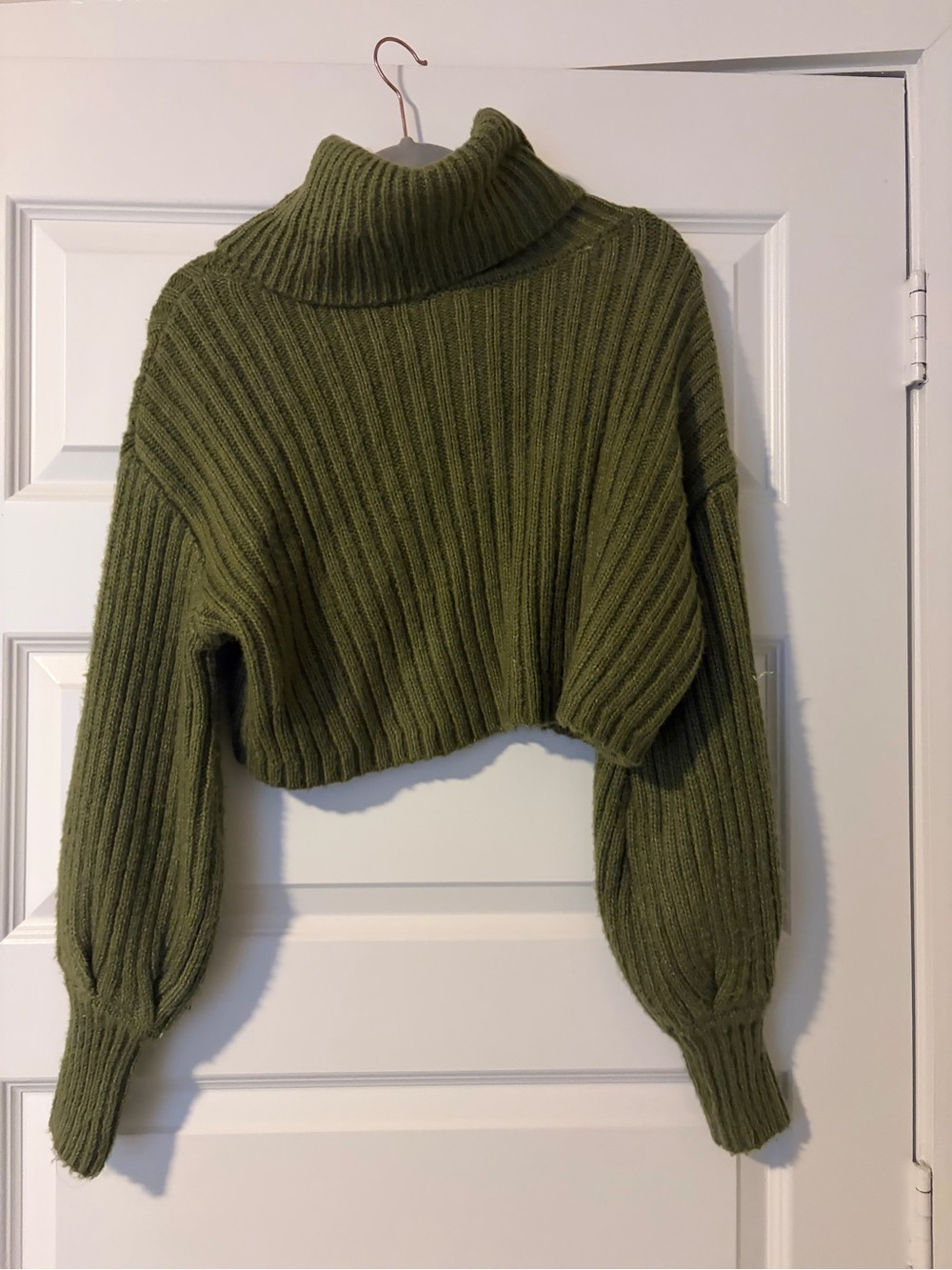 Urban Outfitters Olive Green Ribbed Cropped Turtleneck Sweater
